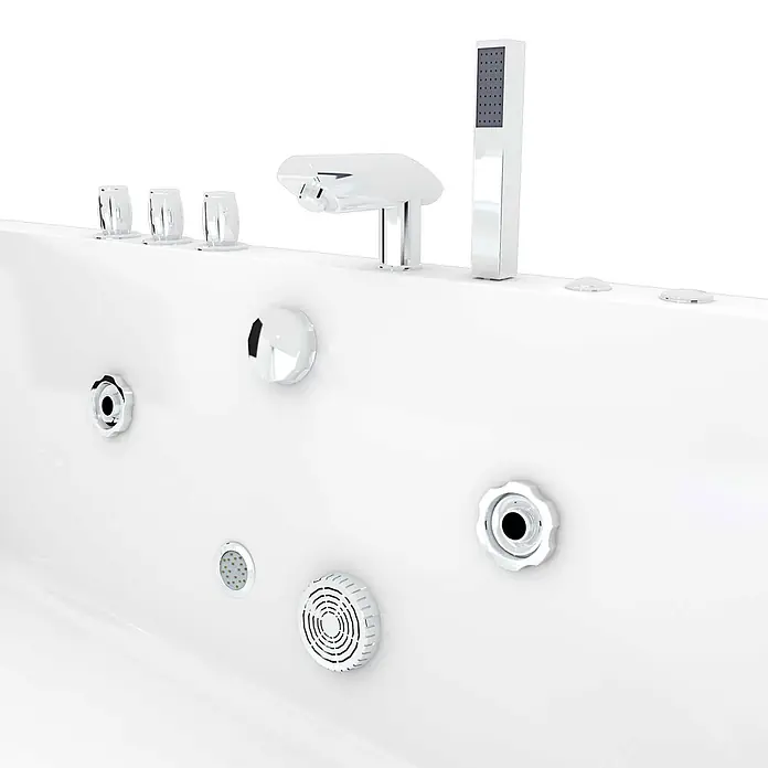 AcquaVapore Badewanne Fertigdusche W83-A-SC - Acryl, Weiß - Weiße Whirlpool-Badewanne mit elegantem Chrom-Wasserhahn, Handbrause und Bedienknöpfen.