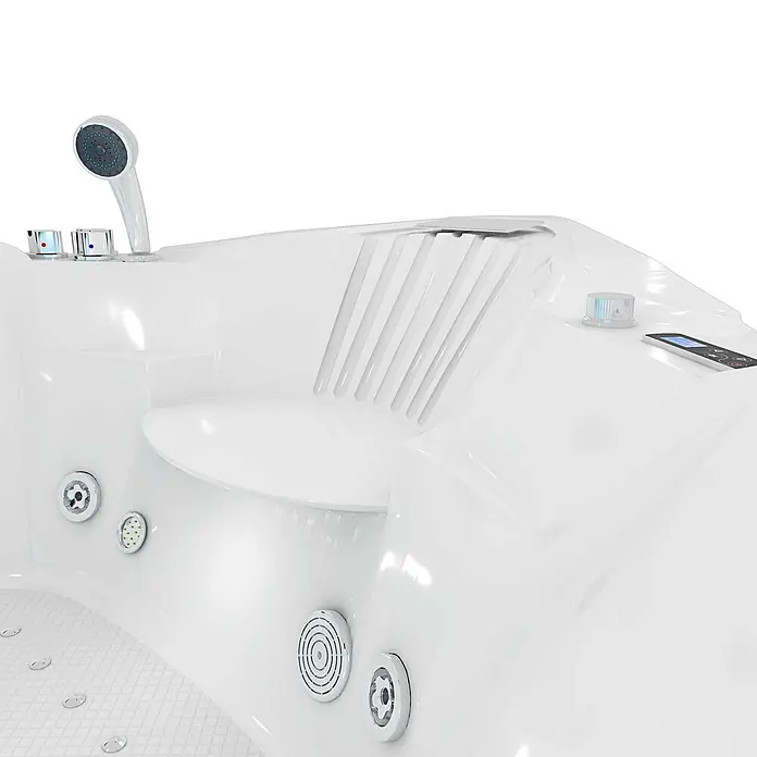 AcquaVapore Badewanne Fertigdusche W25H-TH - Acryl, Weiß - Weiße Whirlpool-Badewanne mit integrierter Handbrause, mehreren Düsen, Lattenrückenlehne und digitalen Bedienelementen.
