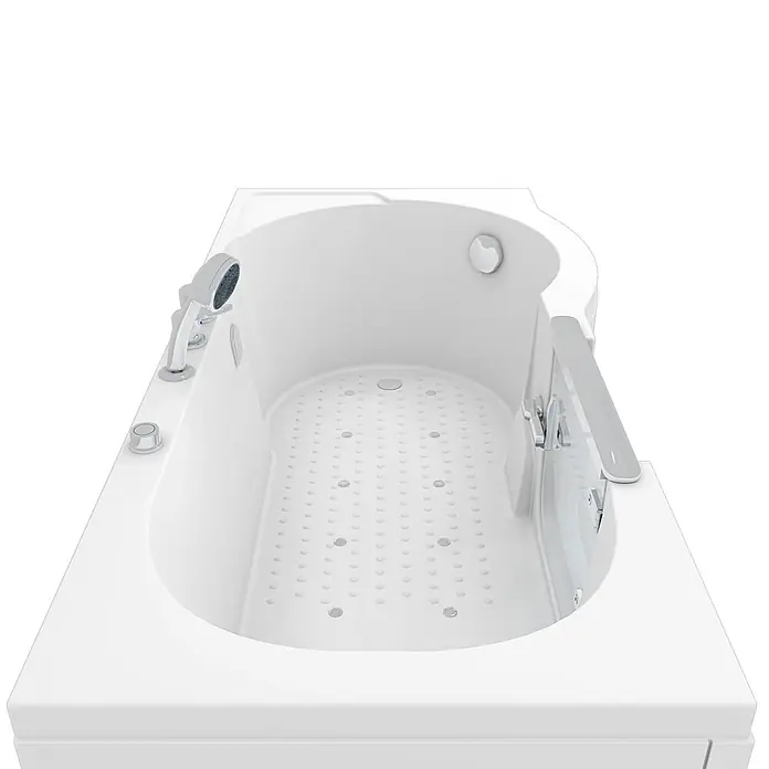 AcquaVapore Badewanne Fertigdusche S12-EH-AIR-L - Acryl, Weiß - Weiße Walk-in-Badewanne mit integrierter Duschbrause, Bedienelementen, strukturierter Innenseite und Haltegriff.