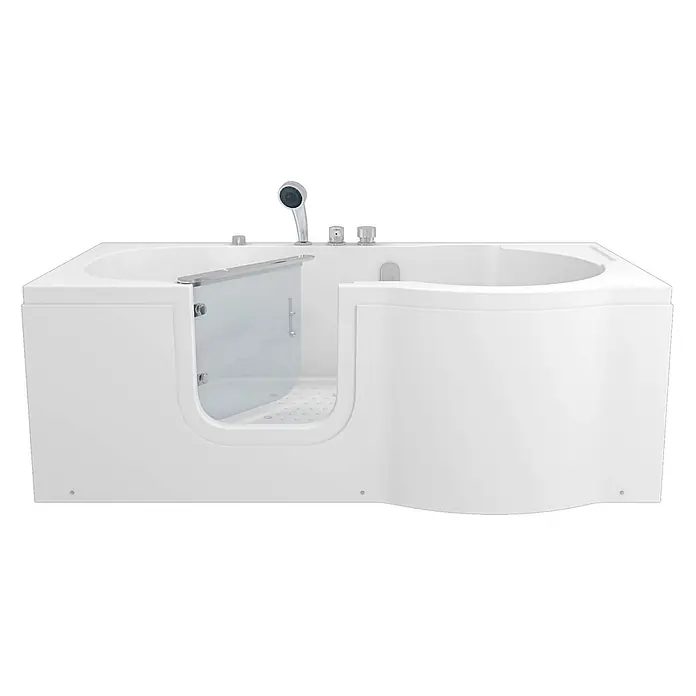 AcquaVapore Badewanne Fertigdusche S12-EH-AIR-L - Acryl, Weiß - Weiße Badewanne mit Einstiegstür aus Glas und integriertem Duschkopf für einfachen Zugang.