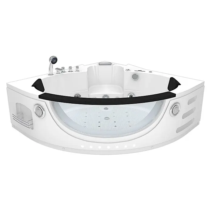 AcquaVapore Badewanne Fertigdusche W06H-SC - Acryl, Weiß - Weißer Eck-Whirlpool mit Hydromassagedüsen, integriertem Sitz, Handbrause und transparenter Frontplatte.