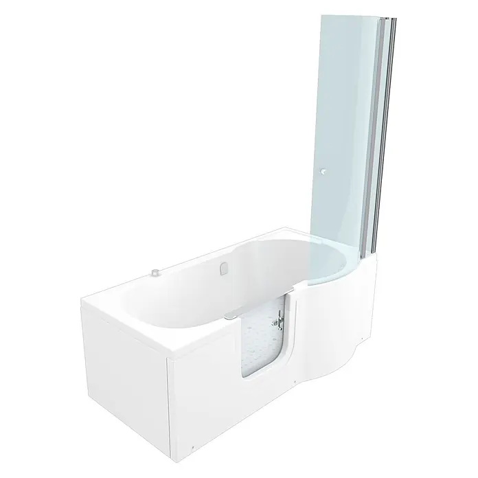 AcquaVapore Badewanne Fertigdusche S12D-AIR-L - 170 x 85 cm, Acryl, Weiß - Weiße barrierefreie Badewanne mit integrierter Tür und Duschabtrennung aus Klarglas.