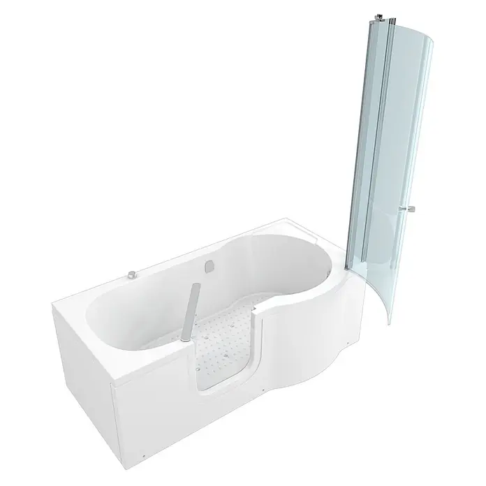 AcquaVapore Badewanne Fertigdusche S12D-AIR-L - 170 x 85 cm, Acryl, Weiß - Weiße Badewanne mit Einstiegstür, rutschfestem Boden, integriertem Sitz und schwenkbarer Duschwand.