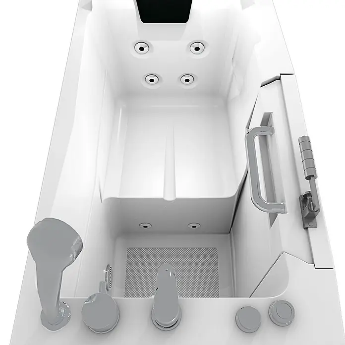 AcquaVapore Badewanne Fertigdusche S08WP-B-R - 110 x 68 cm, Acryl, Weiß - Weiß-begehbare Badewanne mit Chromarmaturen, Hydromassagedüsen, Handbrause, integriertem Sitz und rutschfestem Boden.