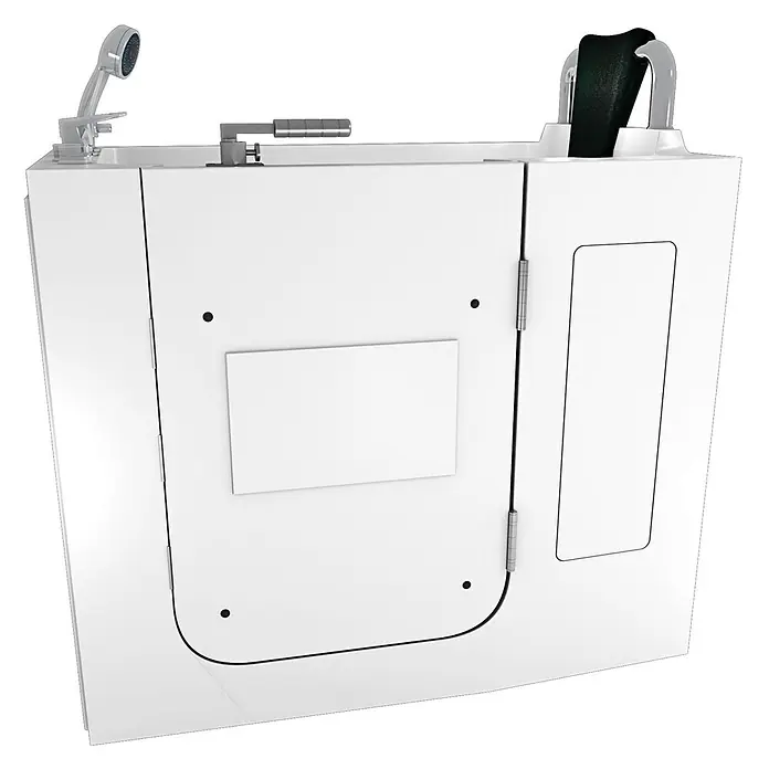 AcquaVapore Badewanne Fertigdusche S08WP-B-R - 110 x 68 cm, Acryl, Weiß - Weiße begehbare Badewanne mit Seitentür, integrierter Duschbrause, Wasserhahn und Haltegriff.