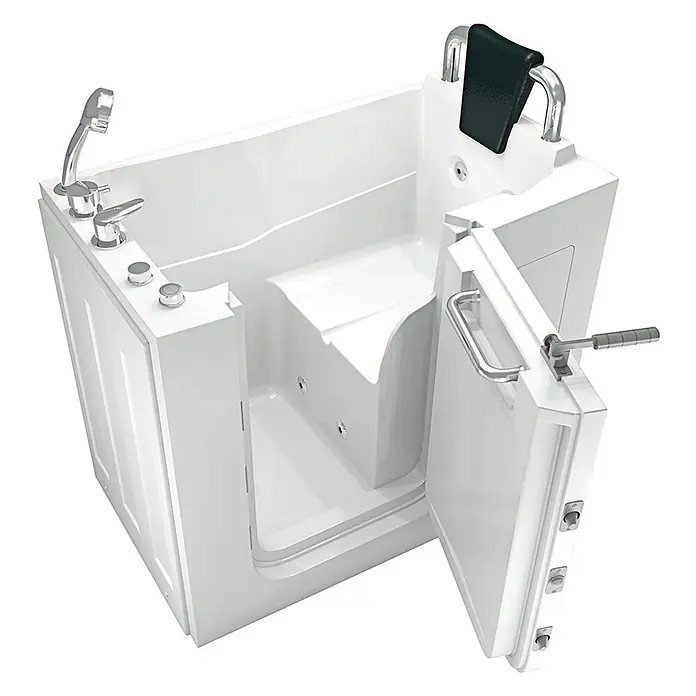 AcquaVapore Badewanne Fertigdusche S08WP-B-R - 110 x 68 cm, Acryl, Weiß - Weiße begehbare Badewanne mit integriertem Sitz, Einstiegstür, Handbrause und Sicherheitsgriff.