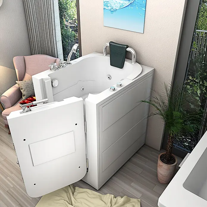 AcquaVapore Badewanne Fertigdusche S10-WP - 80 x 90 cm, Acryl, Weiß - Weisse begehbare Badewanne mit offener Seitentür in einem modernen Badezimmerambiente.