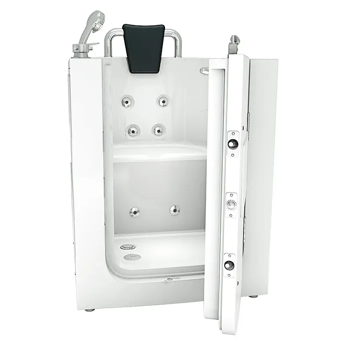 AcquaVapore Badewanne Fertigdusche S10-WP - 80 x 90 cm, Acryl, Weiß - Weiße begehbare Badewanne mit Dusche, offener Seitentür, integriertem Sitz, Massagedüsen, Haltegriff und Handbrause für barrierefreies Baden.