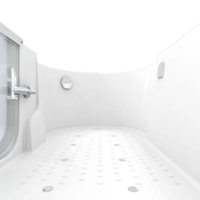 AcquaVapore Badewanne Fertigdusche S12-AIR-R - 85 x 170 cm, Acryl, Weiß - Weiße, begehbare Dusch- oder Badewannenbasis mit Antirutsch-Textur, Hydromassagedüsen und einem Chromgriff.