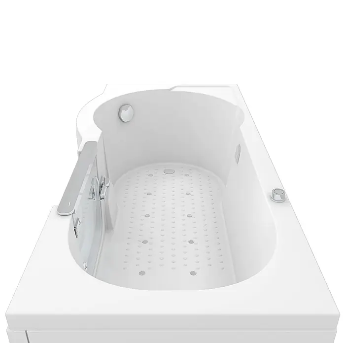 AcquaVapore Badewanne Fertigdusche S12-AIR-R - 85 x 170 cm, Acryl, Weiß - Weiße Badewanne mit integriertem Sitz, Haltegriff und strukturiertem Boden für unterstütztes Baden.
