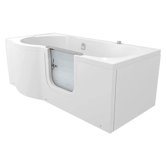 AcquaVapore Badewanne Fertigdusche S12-AIR-R - 85 x 170 cm, Acryl, Weiß - Weiße Badewanne mit Einstiegstür, transparenter Seitentür und Chromgriff für einfachen Zugang.