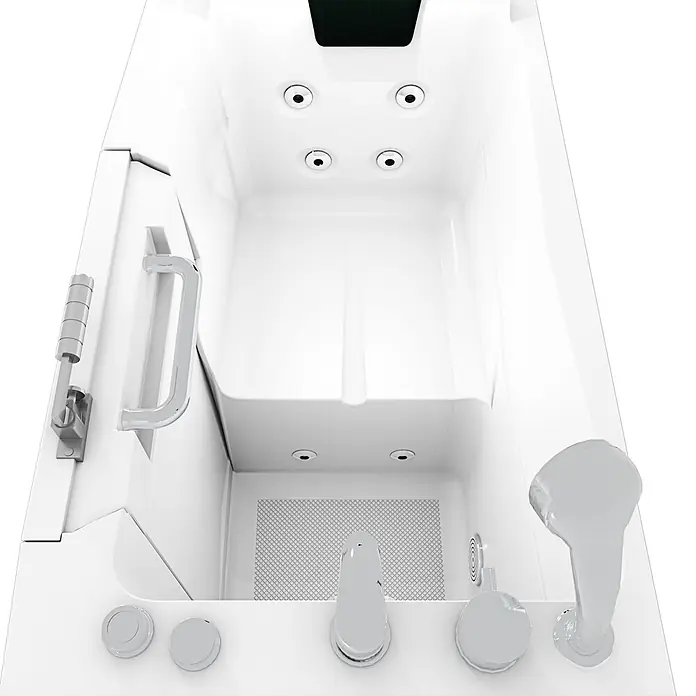 AcquaVapore Badewanne Fertigdusche S08WP-A-L - 68 x 110 cm, Acryl, Weiß - Weiße begehbare Badewanne mit Seitentür, integriertem Sitz, Hydromassagedüsen, Haltegriff und Chromarmaturen.