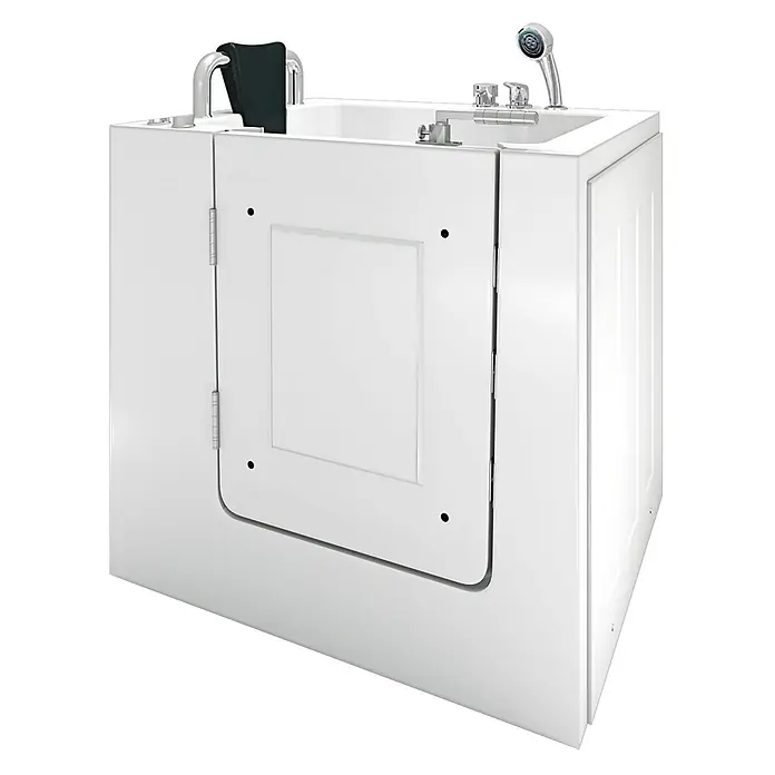 AcquaVapore Badewanne Fertigdusche S02WP-B-L - 100 x 78 cm, Acryl, Weiß - Weiße barrierefreie Badewanne mit Seitentür, integriertem Haltegriff und Handbrause.