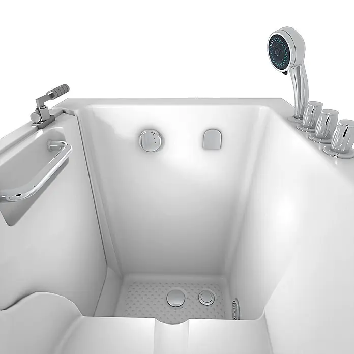 AcquaVapore Badewanne Fertigdusche S02WP-TH-B-R - 78 x 100 cm, Acryl, Weiß - Weiße barrierefreie Badewanne mit Handbrause, Haltegriff und rutschfestem Boden.