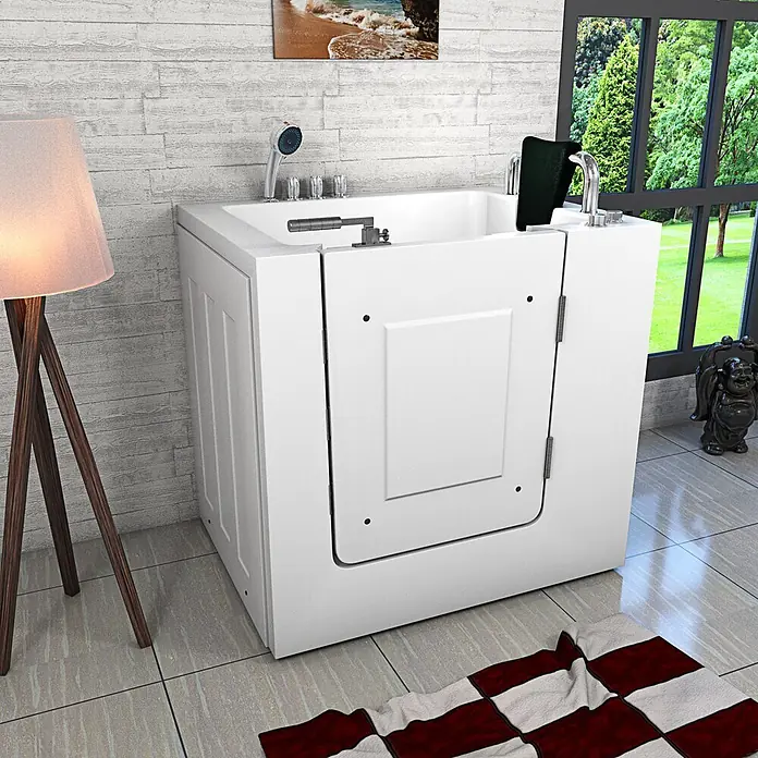 AcquaVapore Badewanne Fertigdusche S02WP-TH-B-R - 78 x 100 cm, Acryl, Weiß - Weiße begehbare Badewanne mit Seitentür für leichten Zugang, mit Chromarmaturen.