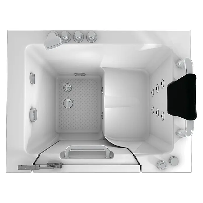AcquaVapore Badewanne Fertigdusche S02WP-TH-A-R - 78 x 100 cm, Acryl, Weiß - Weiße begehbare Badewanne mit integriertem Sitz, Haltegriffen und rutschfestem Boden für barrierefreies Baden.
