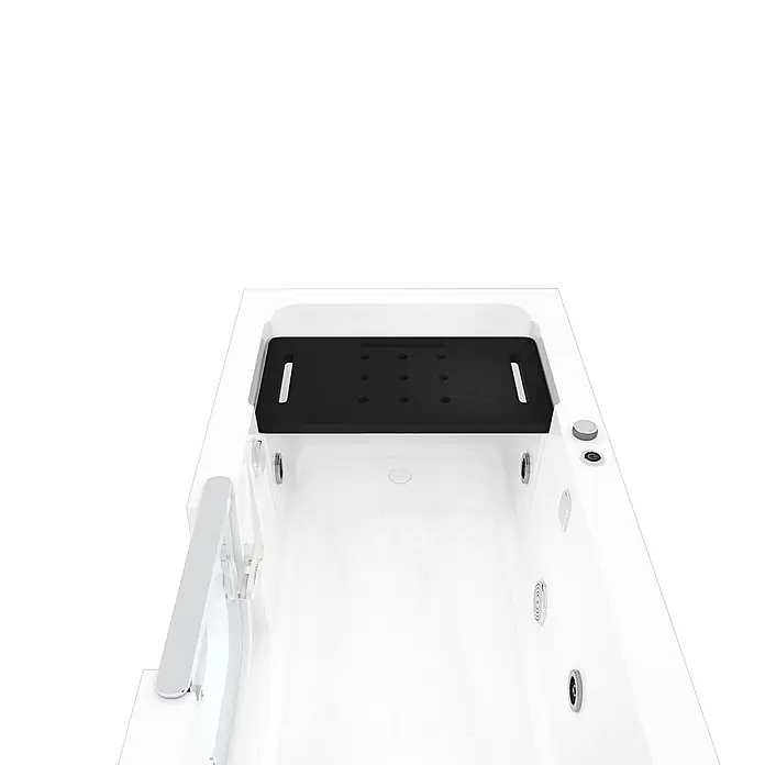 AcquaVapore Badewanne Fertigdusche S15WP-R - 150 x 75 cm, Acryl, Weiß - Weiße begehbare Badewanne mit schwarzem rutschfestem Sitz, integriertem Haltegriff und Bedienfeld für barrierefreies Baden.