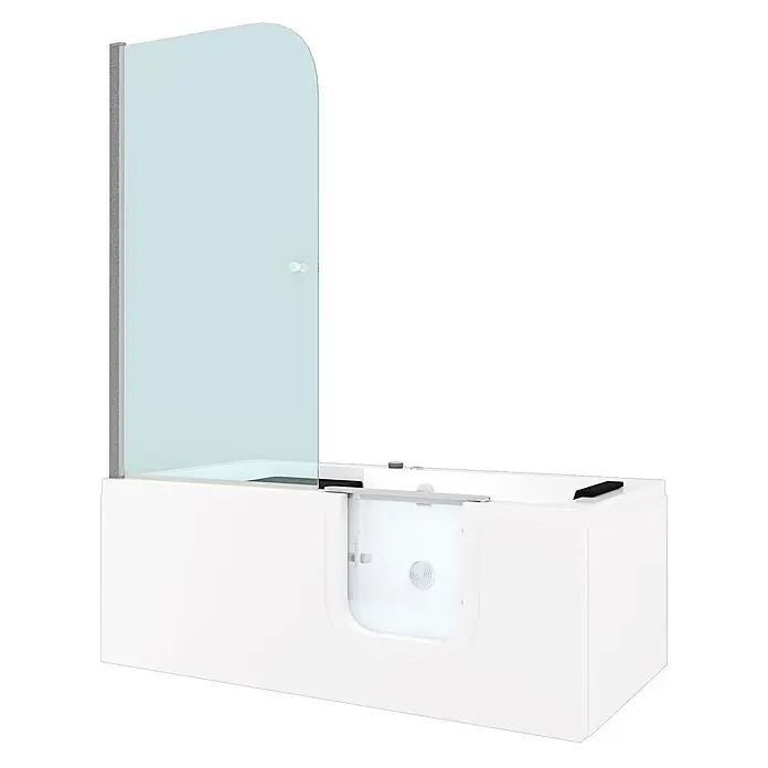AcquaVapore Badewanne Fertigdusche S15D-WP-R-EC - 150 x 75 cm, Acryl, Weiß - Weiße Badewanne mit integrierter Duschwand aus Klarglas und niedrigem Einstieg.