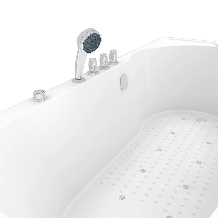 AcquaVapore Badewanne Fertigdusche S12-TH-AIR-L - 170 x 85 cm, Acryl, Weiß - Weiße Badewanne mit integrierter Brause, vier Chrom-Bedienknöpfen und Luftdüsen am Boden.