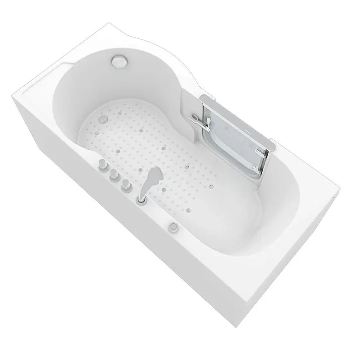 AcquaVapore Badewanne Fertigdusche S12-TH-AIR-L - 170 x 85 cm, Acryl, Weiß - Weiße Hydromassage-Badewanne mit integrierter Armatur, Bedienknöpfen und faltbarer Duschwand.