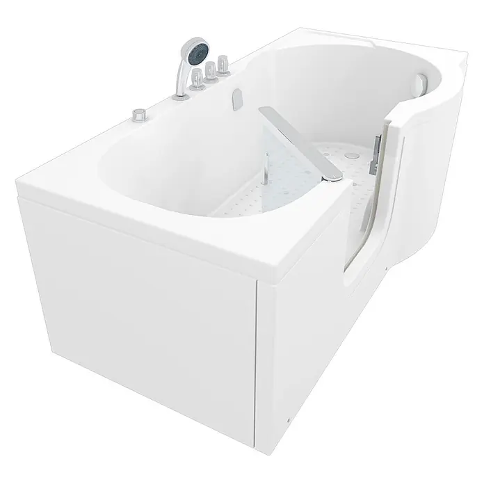 AcquaVapore Badewanne Fertigdusche S12-TH-AIR-L - 170 x 85 cm, Acryl, Weiß - Weiße barrierefreie Badewanne mit integrierter Tür, Handbrause und Chromarmaturen für zugängliches und sicheres Baden.