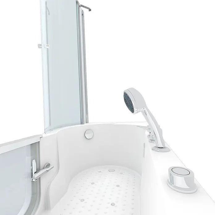 AcquaVapore Badewanne Fertigdusche S12D-EH-AIR-R - Acryl, Weiß - Weiße Badewanne mit Duschabtrennung aus Klarglas, Handbrause und integrierten Bedienelementen.