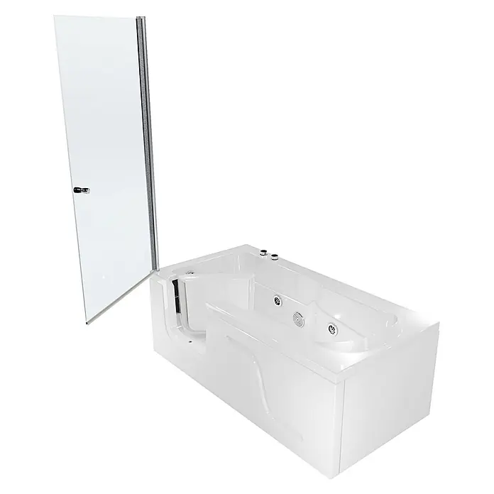 AcquaVapore Badewanne Fertigdusche S17D-WP-R - 75 x 150 cm, Acryl, Weiß - Weiße begehbare Whirlpool-Badewanne mit klarer Duschwand.
