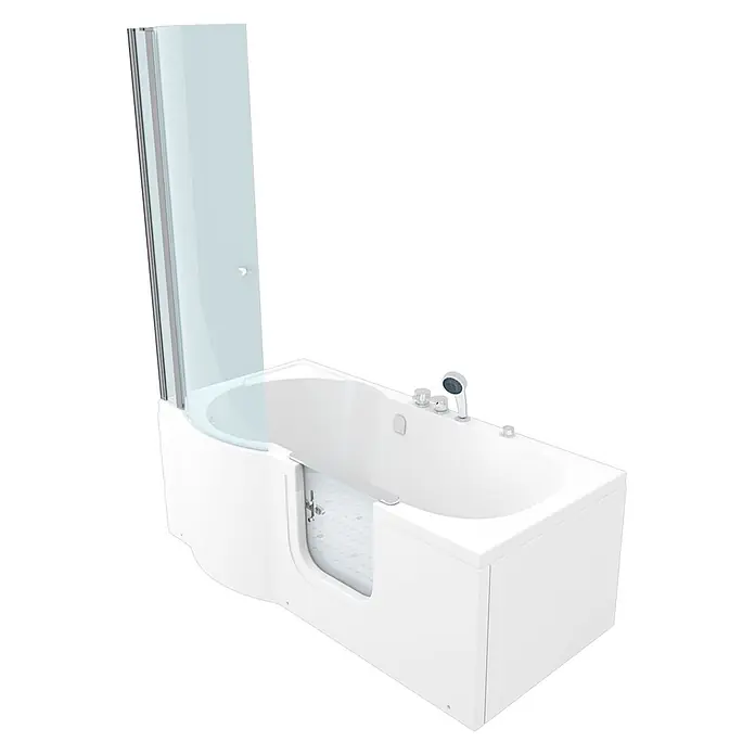 AcquaVapore Badewanne Fertigdusche S12D-EH-AIR-R - Acryl, Weiß - Weiße Walk-in-Badewanne mit Duschabtrennung aus Klarglas und Chromarmaturen für barrierefreies Duschen und Baden.