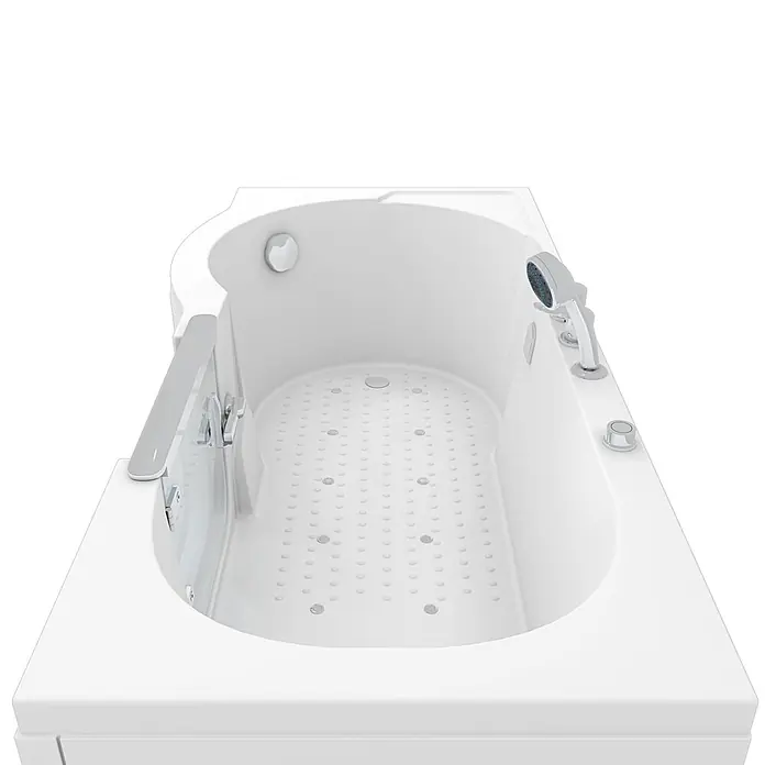 AcquaVapore Badewanne Fertigdusche S12-EH-AIR-R - Acryl, Weiß - Weiße begehbare Badewanne mit integrierter Dusche, Bedienelementen, Haltegriff und Hydromassagedüsen.