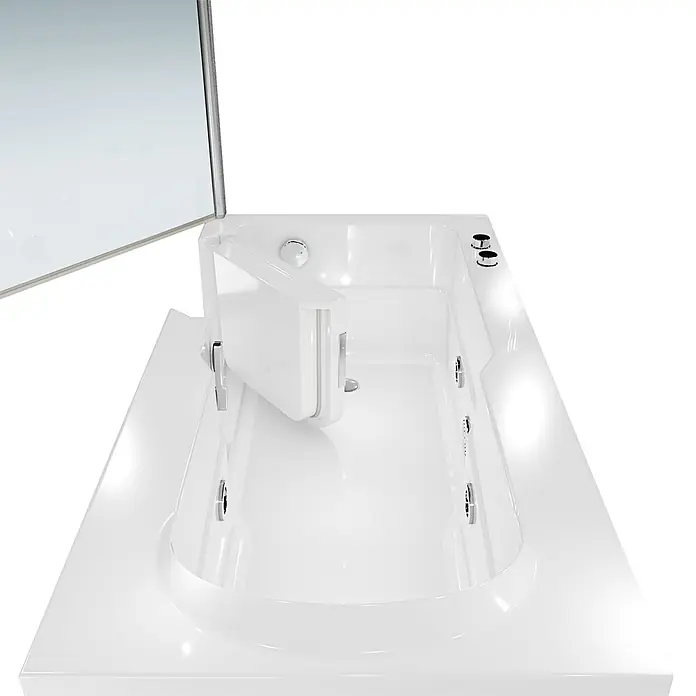 AcquaVapore Badewanne Fertigdusche S17D-WP-R - 75 x 150 cm, Acryl, Weiß - Weiße begehbare Badewanne mit offener Glastür und Hydrotherapie-Düsen.