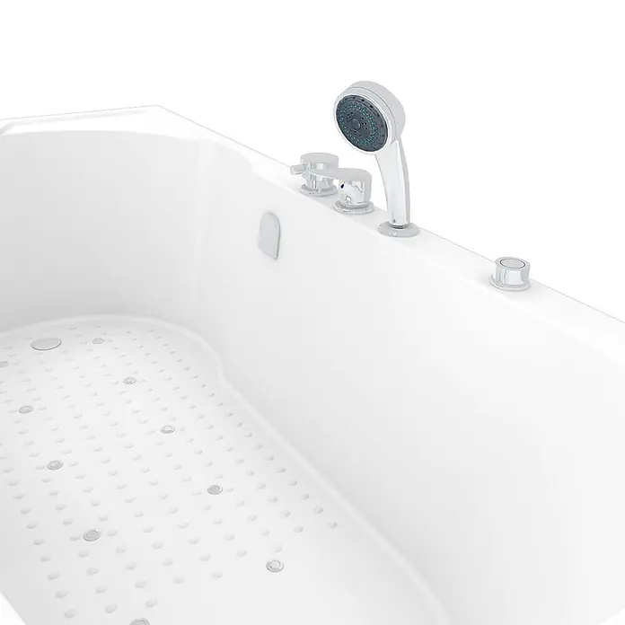 AcquaVapore Badewanne Fertigdusche S12-EH-AIR-R - Acryl, Weiß - Weiße Acryl-Badewanne mit Chrom-Handbrause, Bedienelementen und texturiertem Boden.