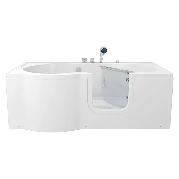 AcquaVapore Badewanne Fertigdusche S12-EH-AIR-R - Acryl, Weiß - Weiße begehbare Badewanne mit Glastür und integrierter Duschbrause für barrierefreies Baden.