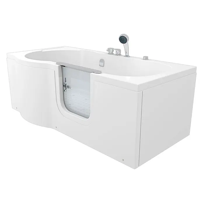 AcquaVapore Badewanne Fertigdusche S12-EH-AIR-R - Acryl, Weiß - Weiße barrierefreie Badewanne mit transparenter Einstiegstür und integrierter Dusch- und Armatursteuerung.