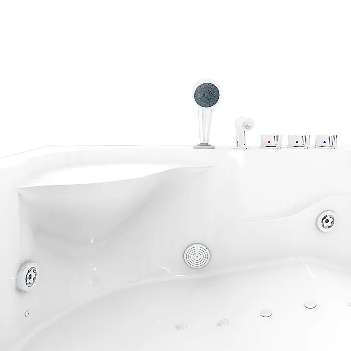 AcquaVapore Badewanne Fertigdusche W23H-L - Acryl, Weiß - Weiße Whirlpool-Badewanne mit Handbrause, Bedienknöpfen, Hydro- und Luftmassagedüsen und integrierter Kopfstütze.