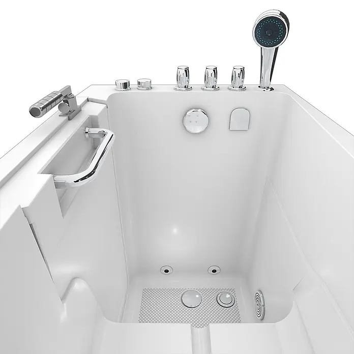 AcquaVapore Badewanne Fertigdusche S08WP-TH-A-R - 68 x 110 cm, Acryl, Weiß - Weiße begehbare Badewanne mit Chromarmaturen, Handbrause und rutschfestem Boden für barrierefreies Baden.