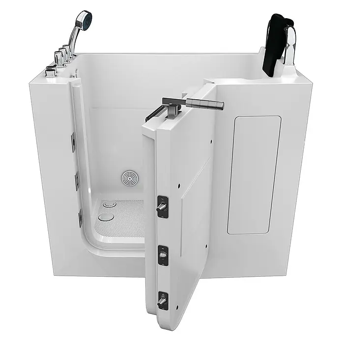 AcquaVapore Badewanne Fertigdusche S08WP-TH-A-R - 68 x 110 cm, Acryl, Weiß - Weiße begehbare Badewanne mit offener Seitentür, Handbrause und Haltegriff.