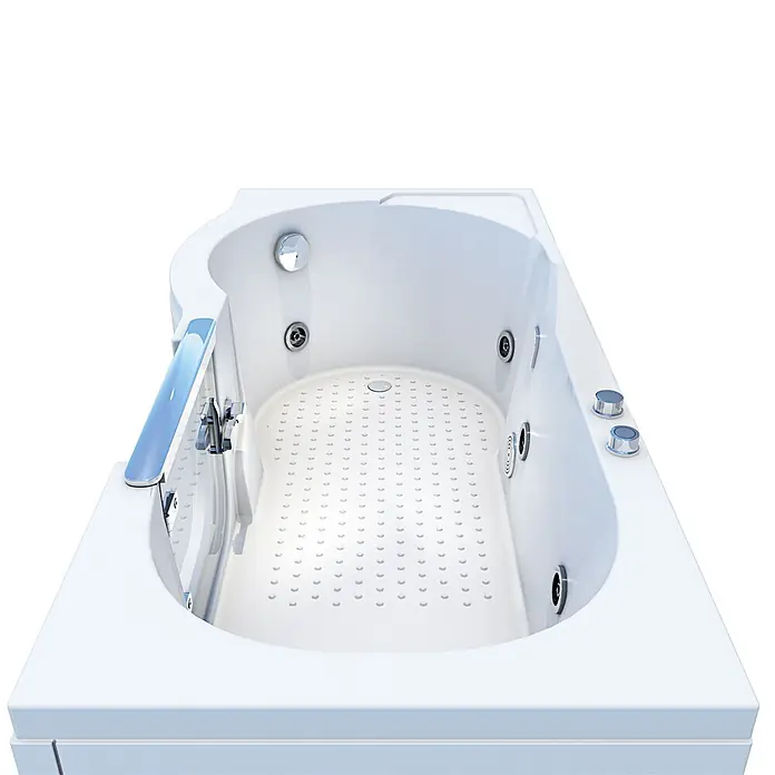 AcquaVapore Badewanne Fertigdusche S12-WP-R - 85 x 170 cm, Acryl, Weiß - Weißer Whirlpool mit Chromarmaturen, integrierter Mischbatterie, Handbrause, Haltegriff und rutschfestem Boden.