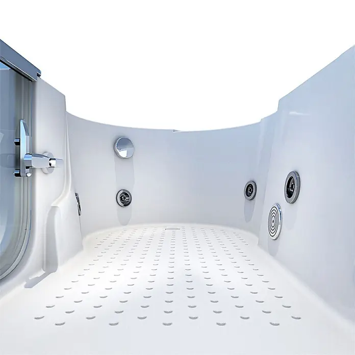 AcquaVapore Badewanne Fertigdusche S12-WP-R - 85 x 170 cm, Acryl, Weiß - Weißes Duschkabinen-Interieur mit Chromarmaturen, rutschfestem Boden und Hydromassage-Düsen.