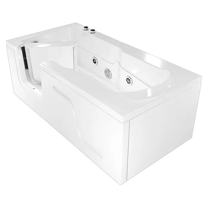 AcquaVapore Badewanne Fertigdusche S17-WP-R - 75 x 150 cm, Acryl, Weiß - Weiße begehbare Badewanne mit offener Tür für leichten Zugang und integrierten Hydrotherapie-Düsen.