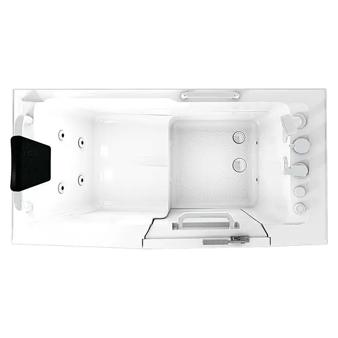 AcquaVapore Badewanne Fertigdusche S07WP-A-L - 140 x 76 cm, Acryl, Weiß - Weiße begehbare Badewanne mit integriertem Sitz, Einstiegstür, Haltegriffen, Duschkopf und Massagedüsen für Komfort und Sicherheit.