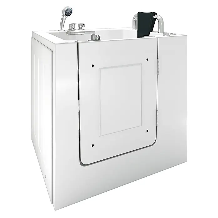 AcquaVapore Badewanne Fertigdusche S02WP-B-R - 100 x 78 cm, Acryl, Weiß - Weiße Einstiegswanne mit Seitentür, Chromarmaturen und Sicherheitsgriff.
