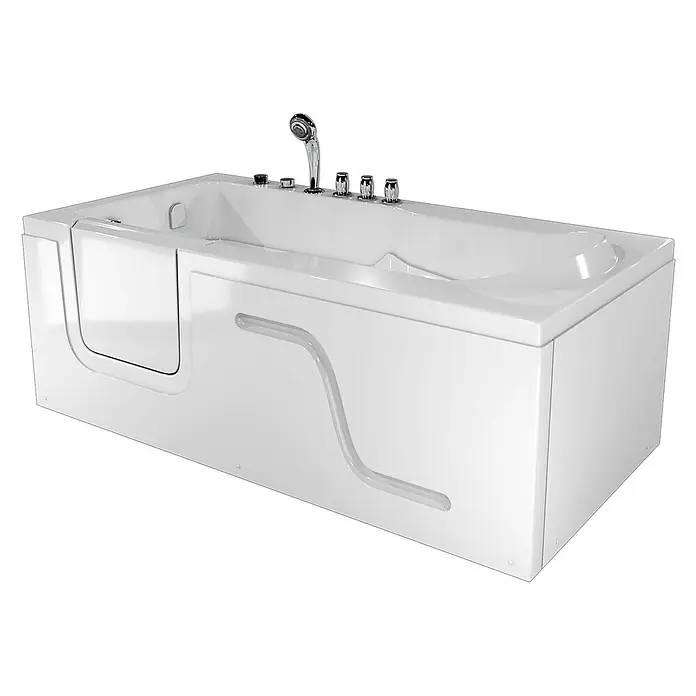 AcquaVapore Badewanne Fertigdusche S17-TH-WP-R - 75 x 150 cm, Acryl, Weiß - Weiße begehbare Badewanne mit integrierter Tür, Handbrause, Bedienelementen und Haltegriff.