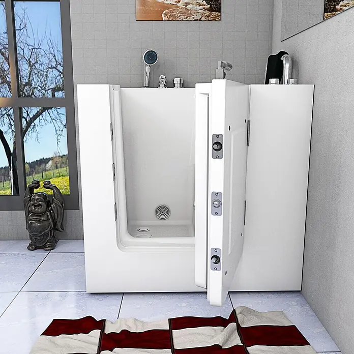 AcquaVapore Badewanne Fertigdusche S02WP-C-R - Acryl, Weiß - Weiße begehbare Badewanne mit offener Tür für einfachen Zugang im modernen Badezimmer.