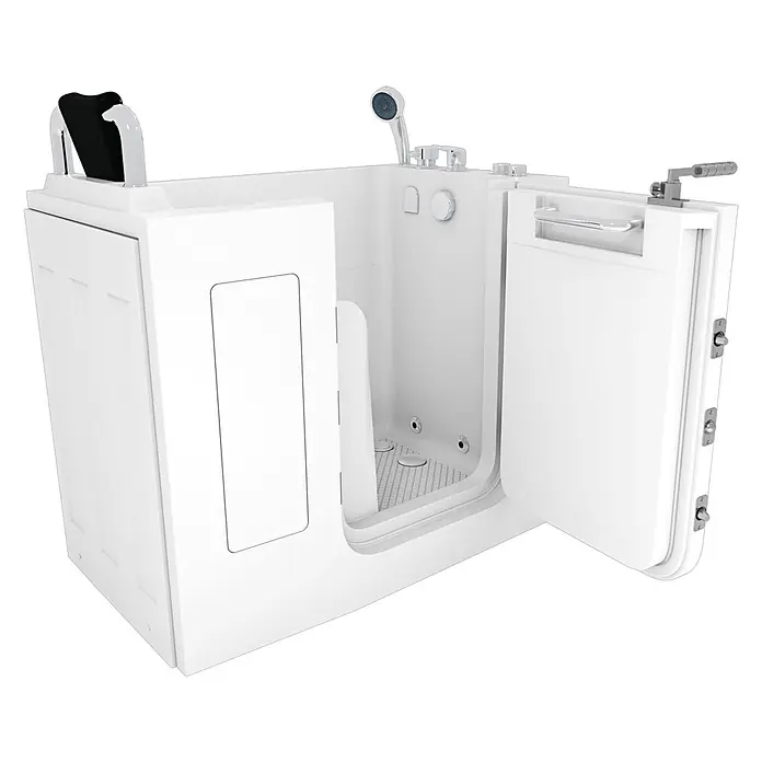 AcquaVapore Badewanne Fertigdusche S08WP-C-R - 110 x 68 cm, Acryl, Weiß - Weiße begehbare Badewanne mit offener Tür, integriertem Sitz und Handbrause, für barrierefreies Baden.