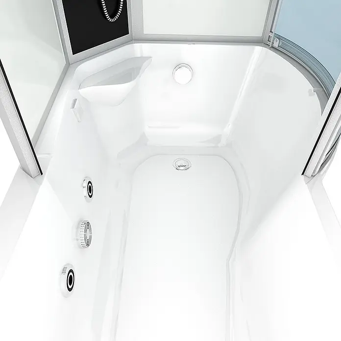 AcquaVapore Komplettdusche Fertigdusche K55-L01-WP-EC - Weiß - Weißes, multifunktionales Duschkabinen-Interieur mit integrierten Düsen, Bedienfeld und rutschfester Basis.