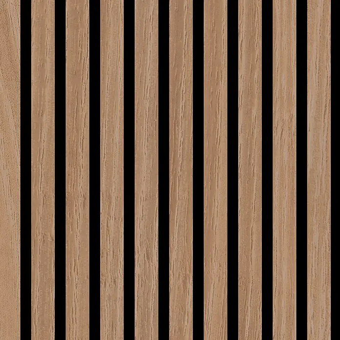 Jangal Akustikpaneel Modular Wall Furnier - Davert Oak, 520 x 520 x 10 mm - Hellbraune Holzlamellenwandverkleidung mit vertikalen Lamellen und dunklen Zwischenräumen.