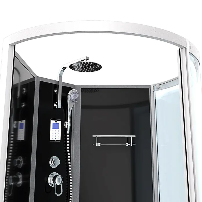 AcquaVapore Komplettdusche Fertigdusche K50-L31-WP-EC - Schwarz - Moderne schwarz-weiße Duschkabine mit Glastür, Chromarmaturen, Regendusche und digitalen Bedienelementen.
