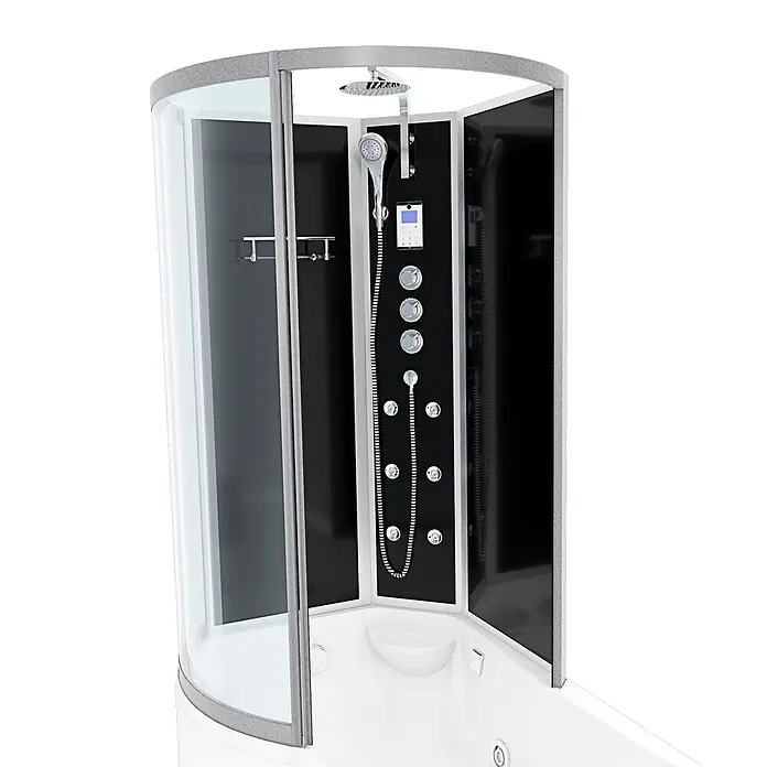 AcquaVapore Komplettdusche Fertigdusche K50-R33-WP-EC - Schwarz - Moderne Duschkabine mit integrierter Badewanne, schwarzen Paneelen, Chromarmaturen, Regendusche, Handbrause und Massagedüsen.