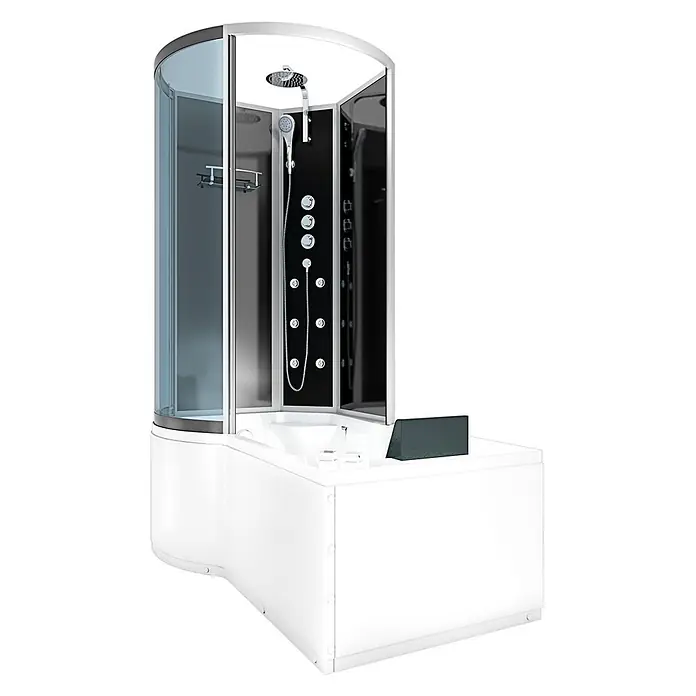 AcquaVapore Komplettdusche Fertigdusche K50-R32-WP-EC - Schwarz - Weiße Dusch-Badewannen-Kombination mit schwarzer Duschpaneele, integrierter Regen- und Handbrause.