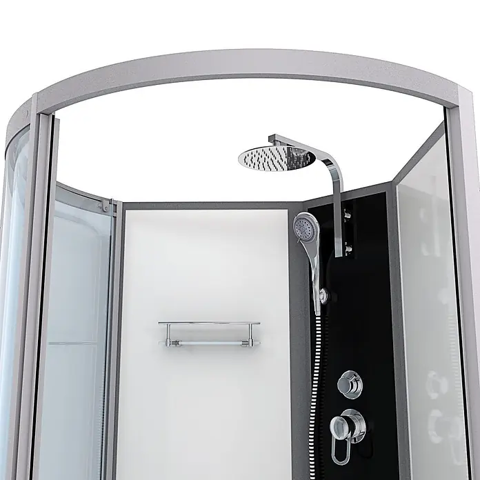 AcquaVapore Komplettdusche Fertigdusche K50-R00-WP - Weiß - Moderne Eckduschkabine mit grauem Rahmen, klarem und mattiertem Glas, schwarzem Bedienfeld, Regendusche und Handbrause.